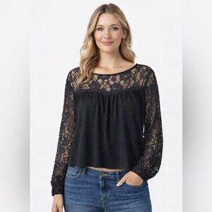 Denim & Supply Ralph Lauren Lace Babydoll Top Black Lace Up Back Boho Large